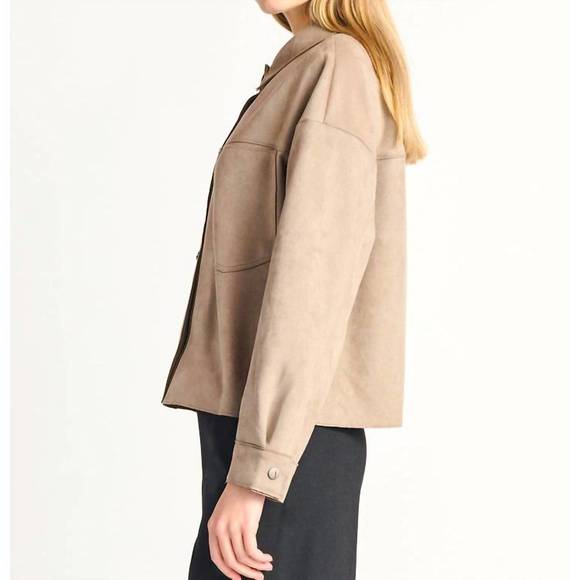 NEW DEX faux suede button front jacket in taupe - Picture 2 of 3